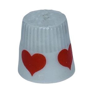 Vintage Western Germany Valentine Hearts White Ceramic Sewing Thimble 3/4" Love